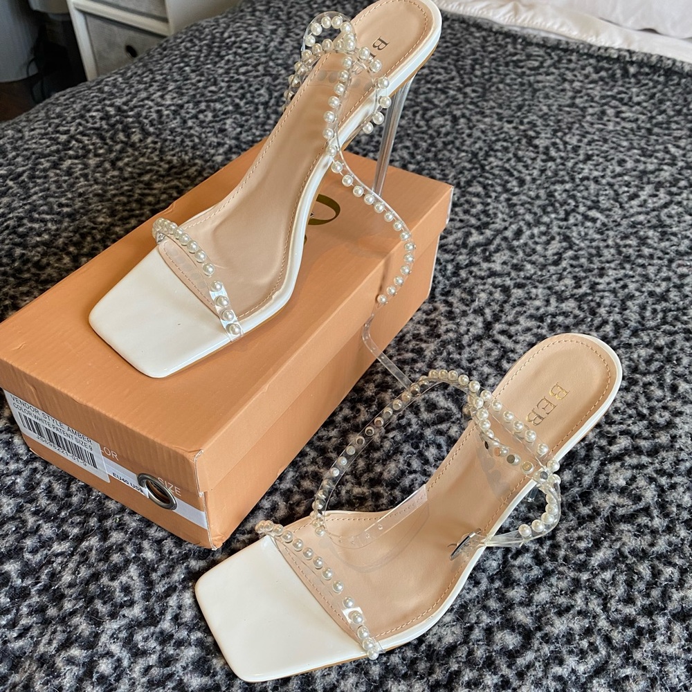 Strappy pearl heels!